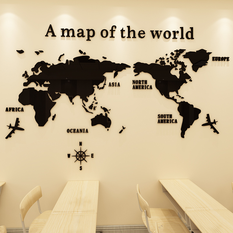 large size living room acrylic stickers removable home decoration world map  3d wall stickers