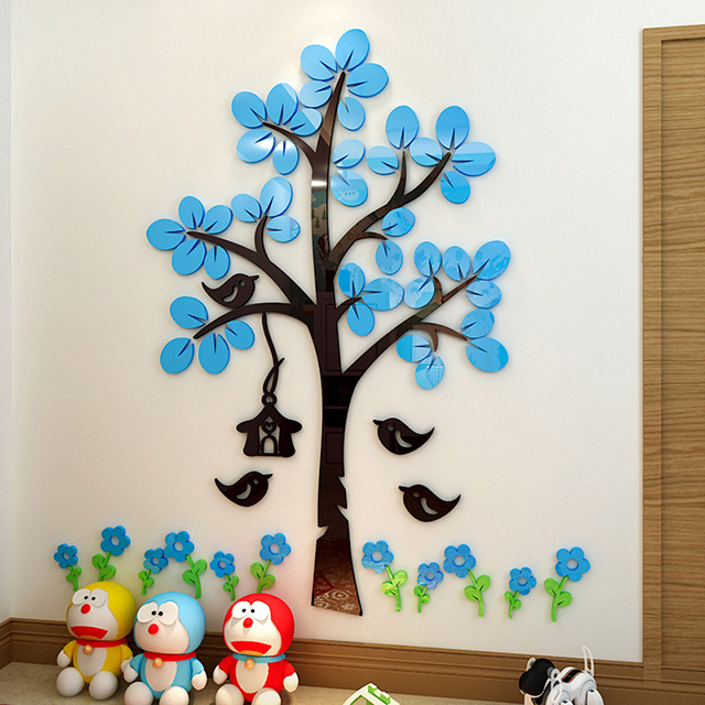 Cartoon tree decals children kids room home decoration acrylic three-dimensional wall stickers