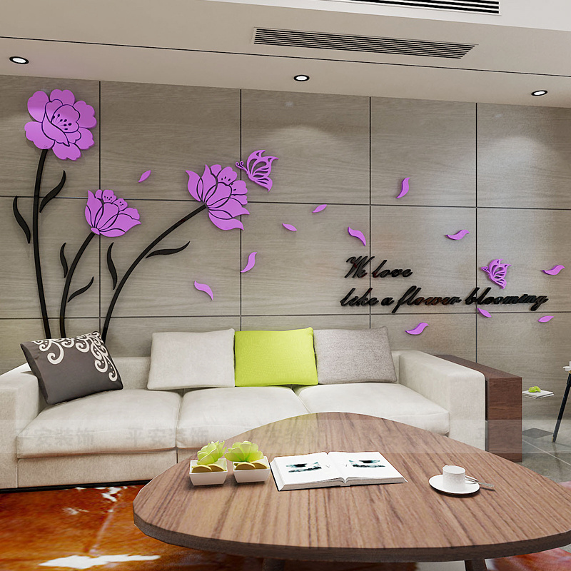 Flower 3D Acrylic Wall Stickers Acrylic Bed Room flower stickers wall Decor