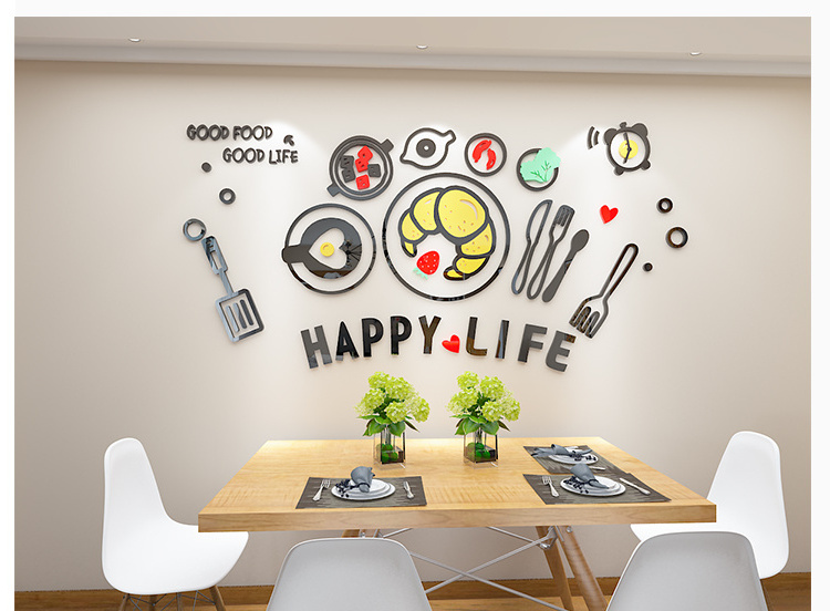 Restaurant wall decoration 3D 3D acrylic wall tile glass sticker kitchen decor sticker