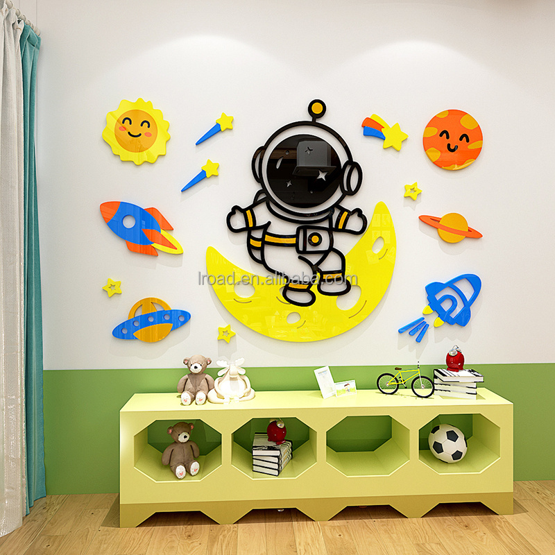 Space Astronaut Acrylic Wall Sticker 3D Three dimensional Sticker Planet Children's Room Kindergarten Wall Decoration