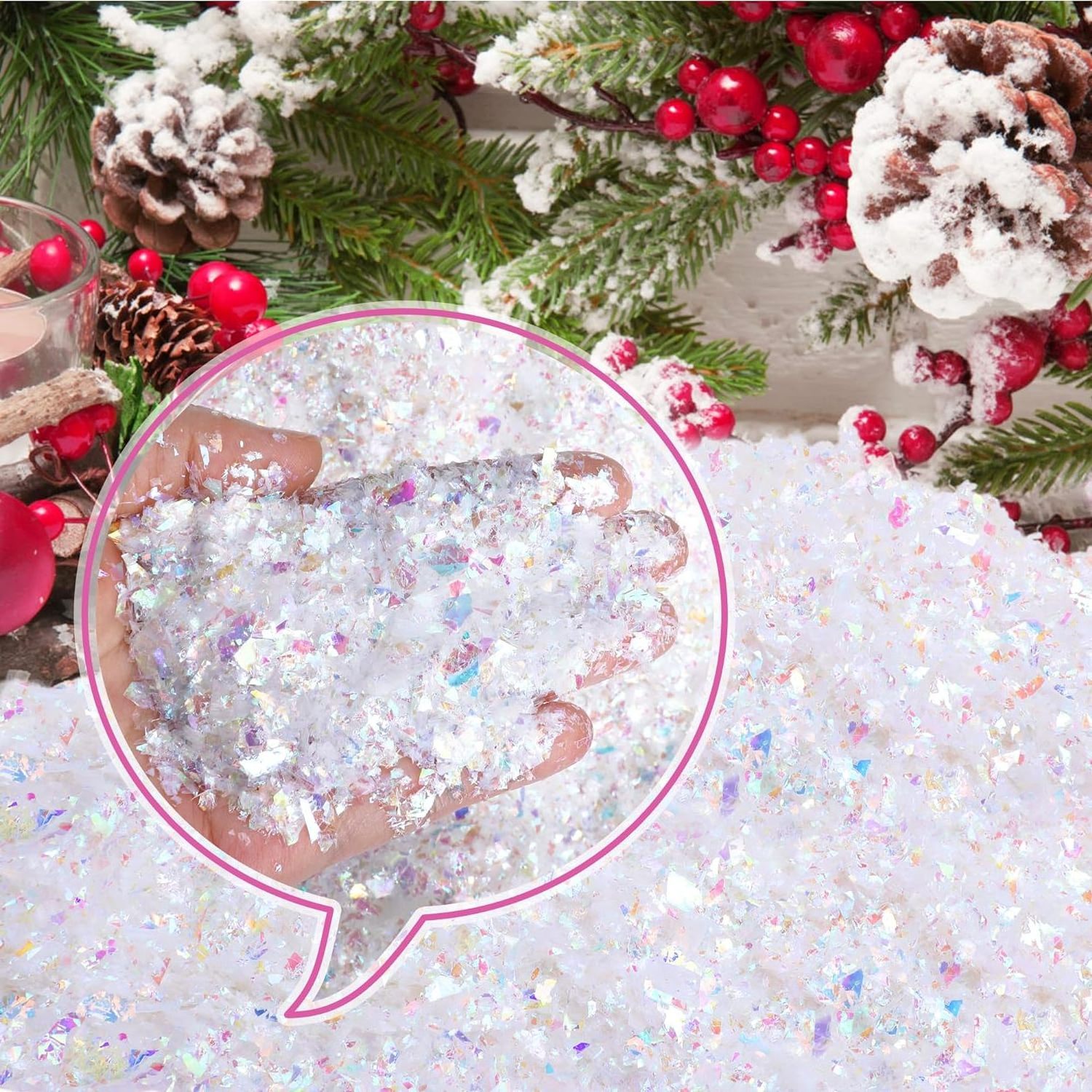 4 OZ Iridescent snow flakes Eco-friendly snow flurries Christmas Decoration artificial scatter snow reusable glitter snowflakes