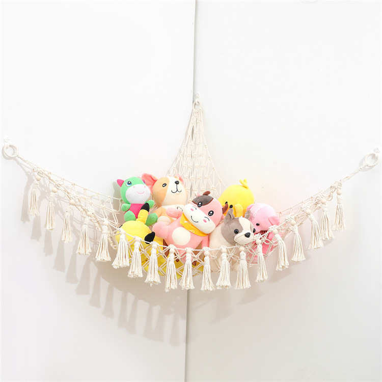 Home Decor Stuffed Animal Storage Hammock,Hanging Macrame Boho Tassels Hammock Net Toy Organizer Net Holder