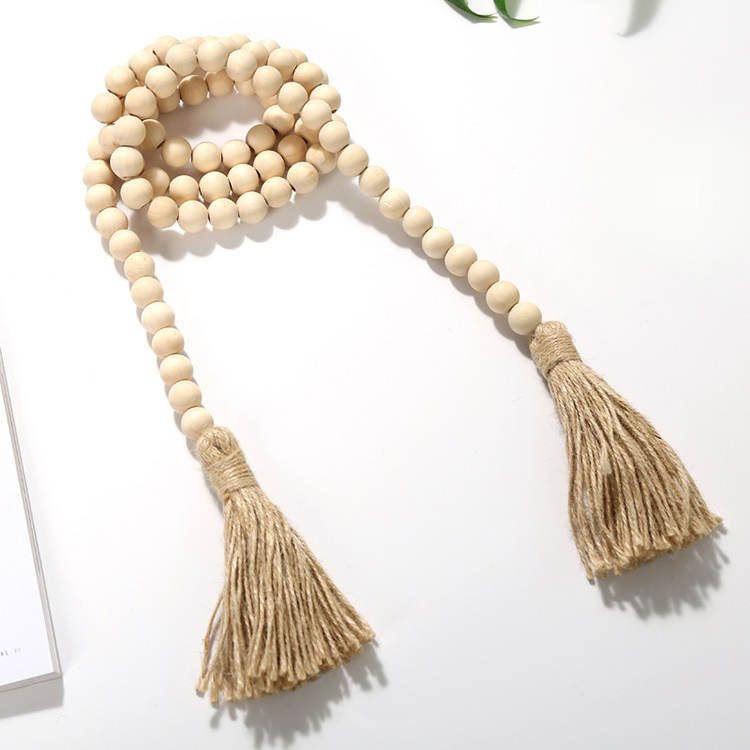 Wooden Bead String Wall Hanging Rustic Country Holiday Decoration 150 Cm Wood Beads Garland With Tassels