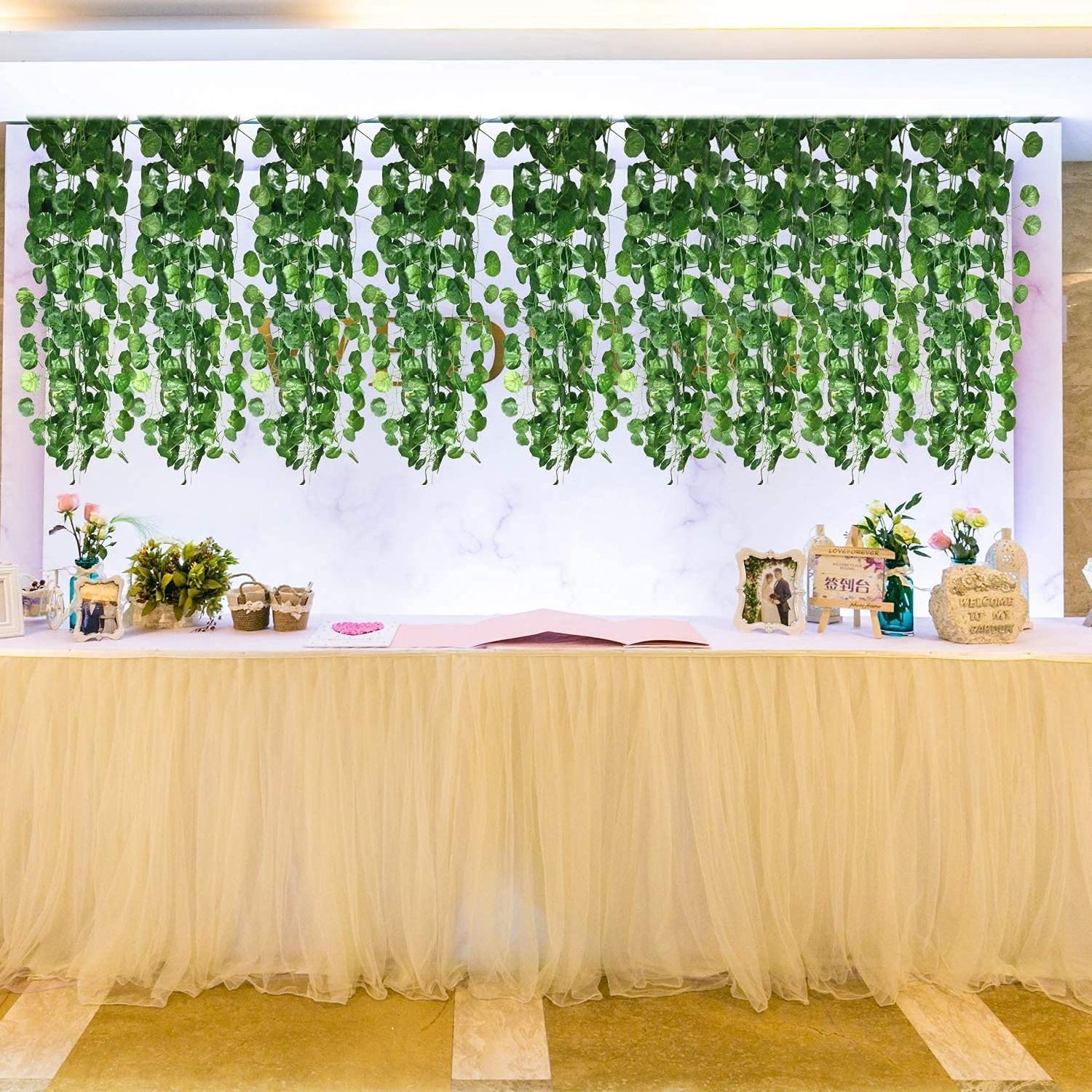 Artificial Vines Hanging Plants Vine Faux Green Leaves Garland for Wall Party Wedding Room Home  Decoration