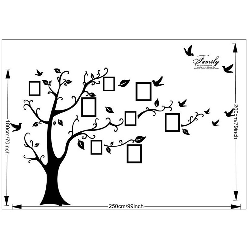 Hot style 180*250cm double-set black transferable memory photo tree wall stickers decoration