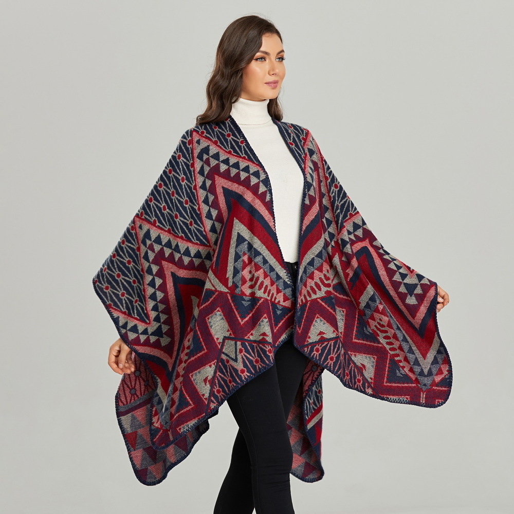 2021 Wholesale New Long Cardigan Cape Jacquard Women Shawl Wrap Warm Ladies Winter Plaid Shawls Cashmere Poncho