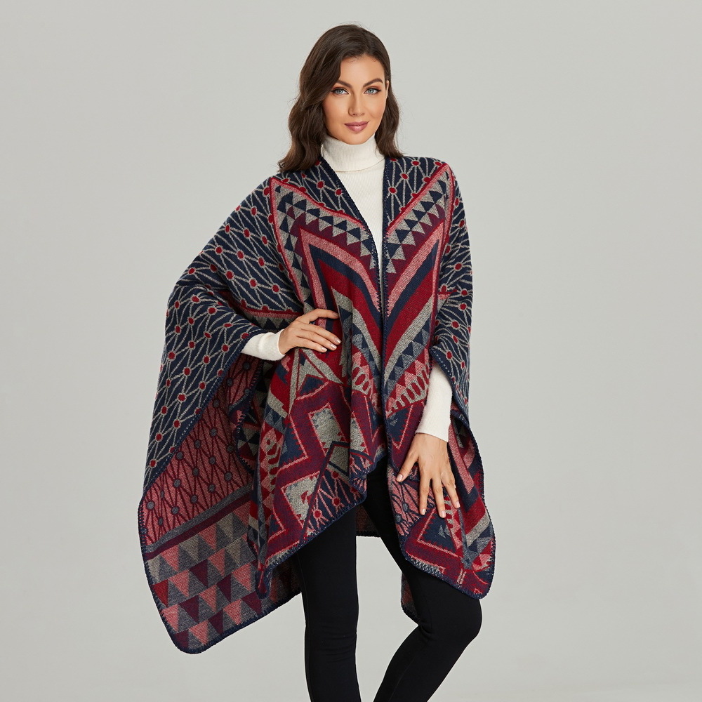 2021 Wholesale New Long Cardigan Cape Jacquard Women Shawl Wrap Warm Ladies Winter Plaid Shawls Cashmere Poncho