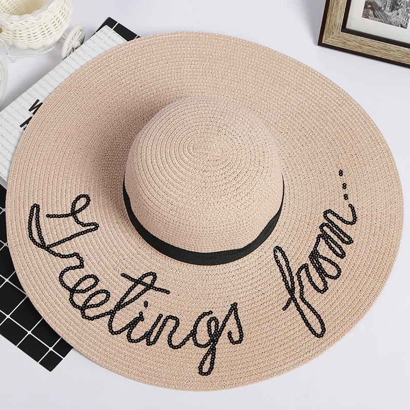 Wholesale Women Foldable Summer Embroidered Straw Hat Wide Brim Sun Beach Hat for Girls