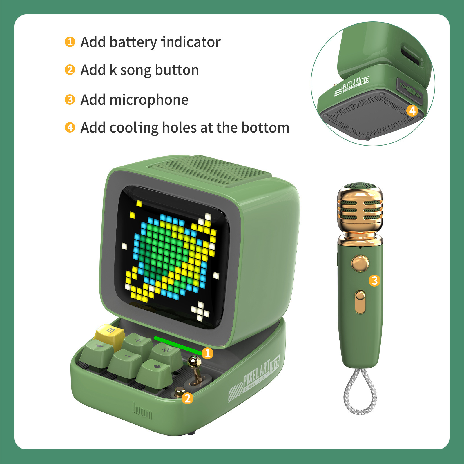 Divoom Ditoo Mic Pixel Art BT Speaker with Wireless Karaoke Microphone for PC BT 5.0 TF Card Retro Portable Mini Size DIY