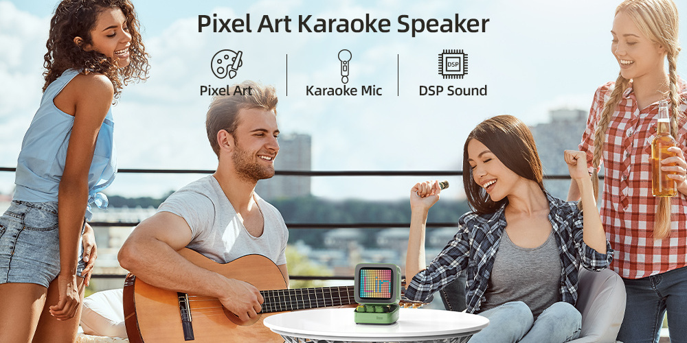 Divoom Ditoo Mic Pixel Art BT Speaker with Wireless Karaoke Microphone for PC BT 5.0 TF Card Retro Portable Mini Size DIY