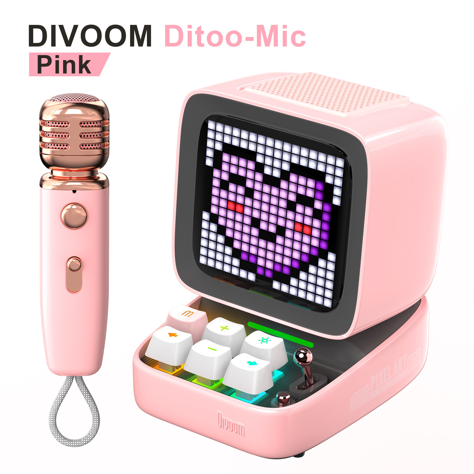 Divoom Ditoo Mic Pixel Art BT Speaker with Wireless Karaoke Microphone for PC BT 5.0 TF Card Retro Portable Mini Size DIY