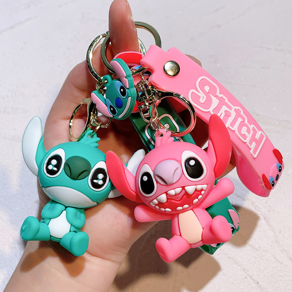 3d Pvc Cute Anime Kawaii Keychain Cartoon Key Chain Cartoon PVC Pendant Lilo and stitch Keychain  For Backpack decoration