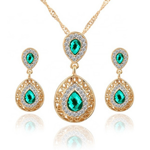 Gold Jewelry Sets Bridal Fine Rhinestone Women Jewellery Charm Crystal Water Drop Pendant Necklaces Earrings Sets for Party