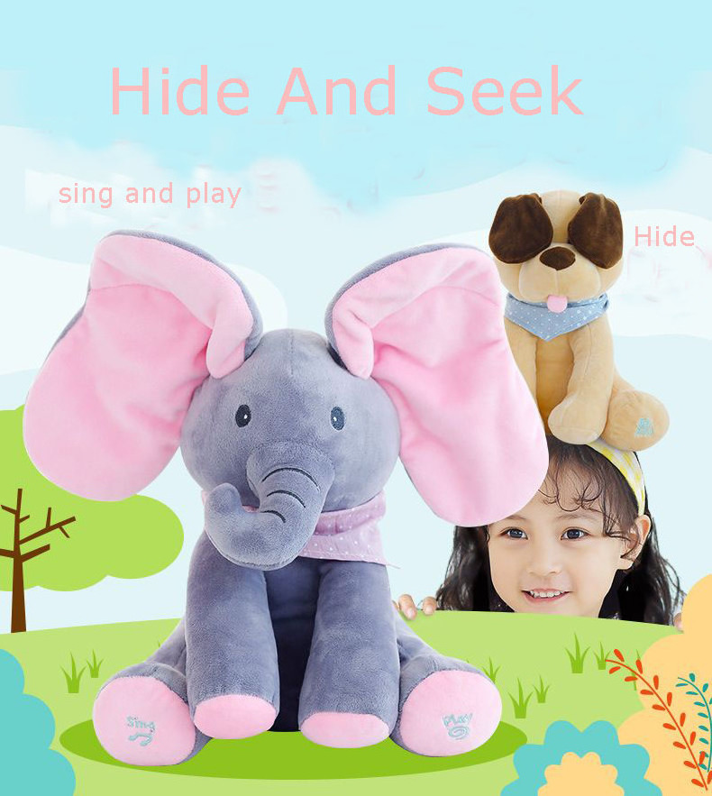 Custom Singing music talking toy Interactive Soft Stuffed Animal Toy Peekaboo Elephant Electronic Plush Toys