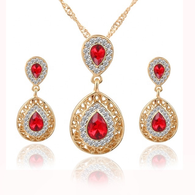 Gold Jewelry Sets Bridal Fine Rhinestone Women Jewellery Charm Crystal Water Drop Pendant Necklaces Earrings Sets for Party