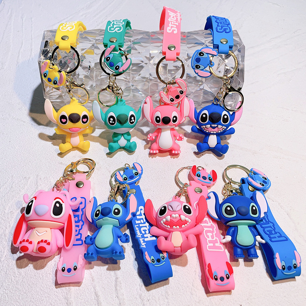 3d Pvc Cute Anime Kawaii Keychain Cartoon Key Chain Cartoon PVC Pendant Lilo and stitch Keychain  For Backpack decoration