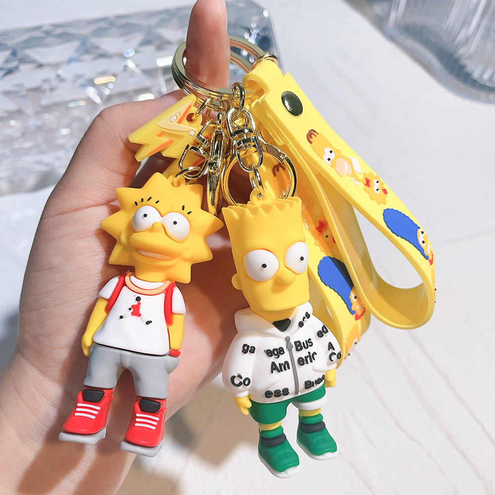 Rubber Dolls Key Ring with Straps 3D Cartoon Lovely Cool The Simpsons Family Design Car Bag Pendant Key Chains Accessories Gift