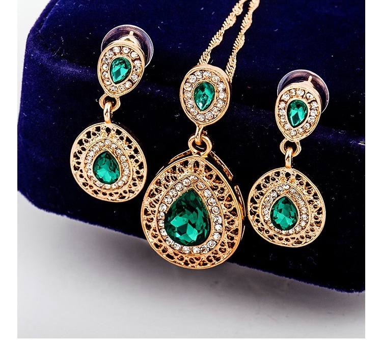 Gold Jewelry Sets Bridal Fine Rhinestone Women Jewellery Charm Crystal Water Drop Pendant Necklaces Earrings Sets for Party