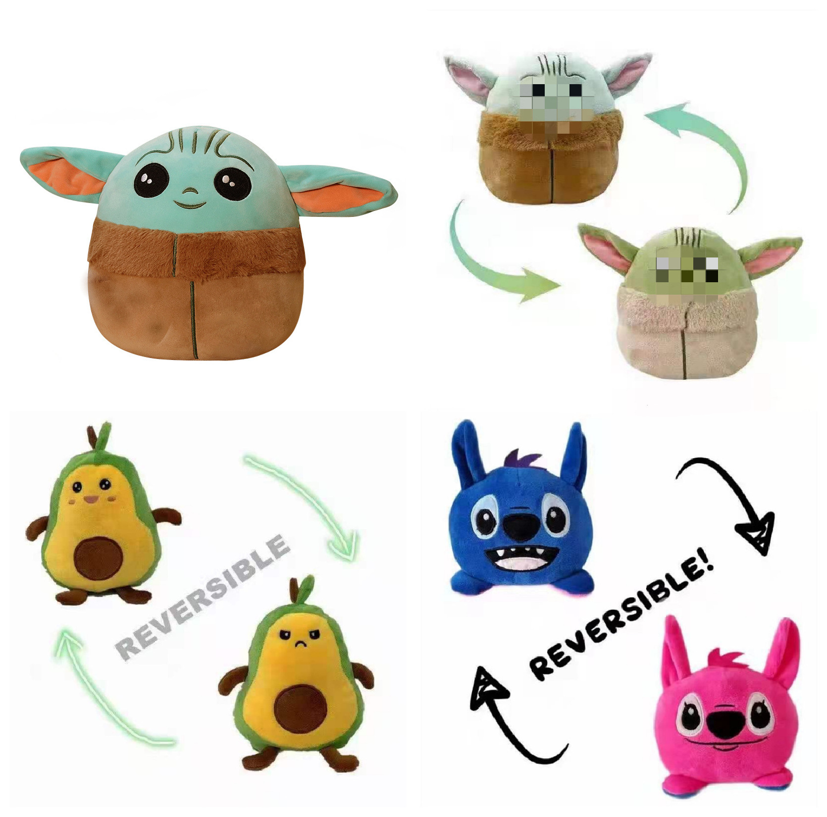 RTS Soft Flip Yoda Puppets Doll Reversible Baby Yoda Stitch Plush Reversible Stuffed Toy For Children Gifts