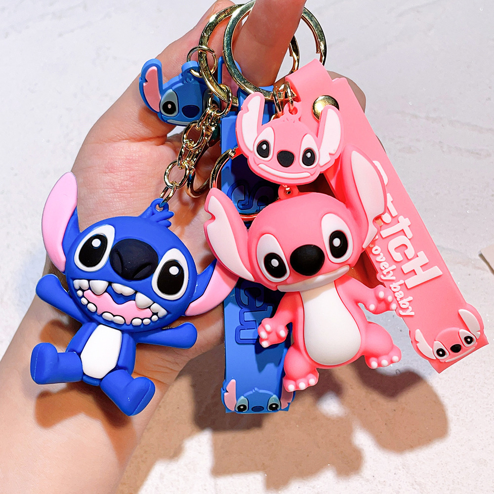 3d Pvc Cute Anime Kawaii Keychain Cartoon Key Chain Cartoon PVC Pendant Lilo and stitch Keychain  For Backpack decoration