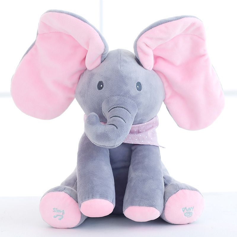 Custom Singing music talking toy Interactive Soft Stuffed Animal Toy Peekaboo Elephant Electronic Plush Toys