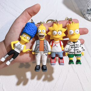 Rubber Dolls Key Ring with Straps 3D Cartoon Lovely Cool The Simpsons Family Design Car Bag Pendant Key Chains Accessories Gift