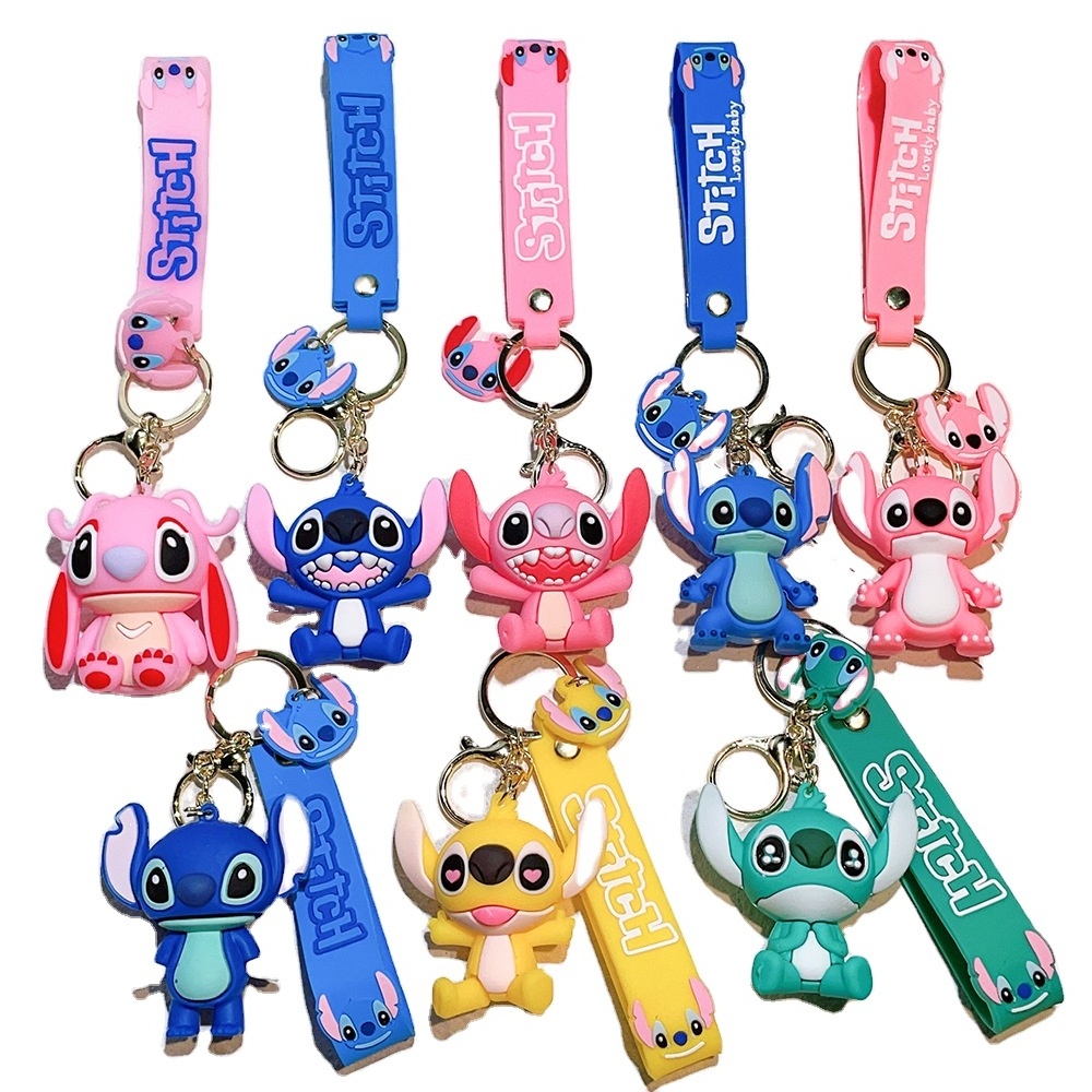 3d Pvc Cute Anime Kawaii Keychain Cartoon Key Chain Cartoon PVC Pendant Lilo and stitch Keychain  For Backpack decoration