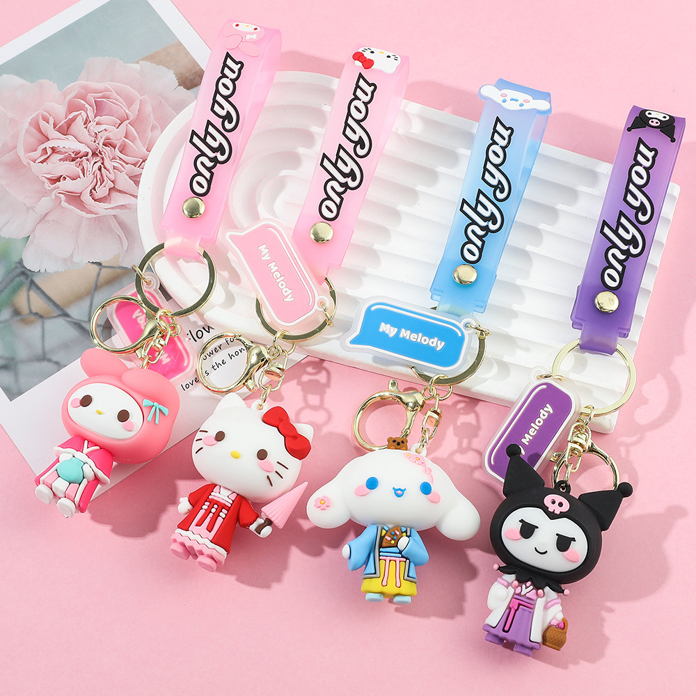 3D Cute Kuromi My Melody cinnamoroll pompom purin Anime Cartoon Keychains Kawaii rubber Sanrioes Keychain