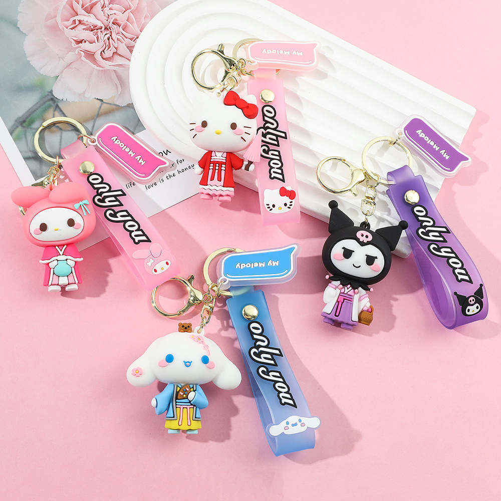 3D Cute Kuromi My Melody cinnamoroll pompom purin Anime Cartoon Keychains Kawaii rubber Sanrioes Keychain