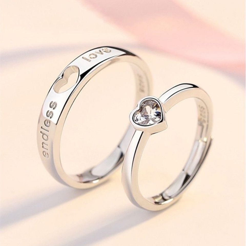 2pcs/sets Wedding Ring Couple Set Silver Alloy Couple Rings Forever Endless Love Wedding Ring Charm Jewelry For Women Men