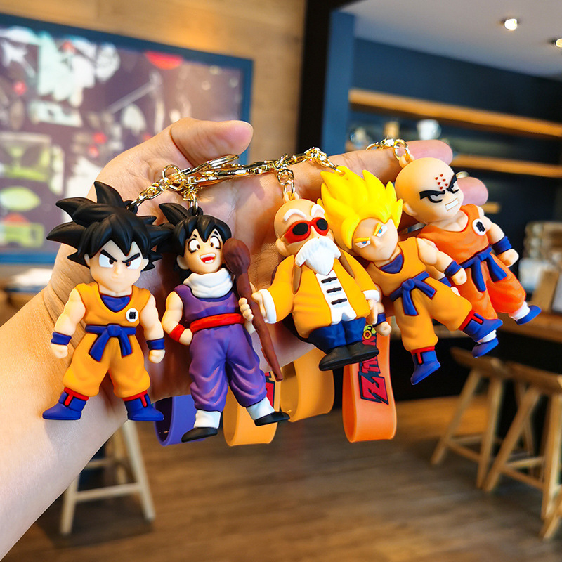 Kawaii Cartoon 3d Pvc Anime Dragon Ball Keychain Cute Car Key Chain Ring Bag Pendant Doll Goku Keyring Keychain Wholesale