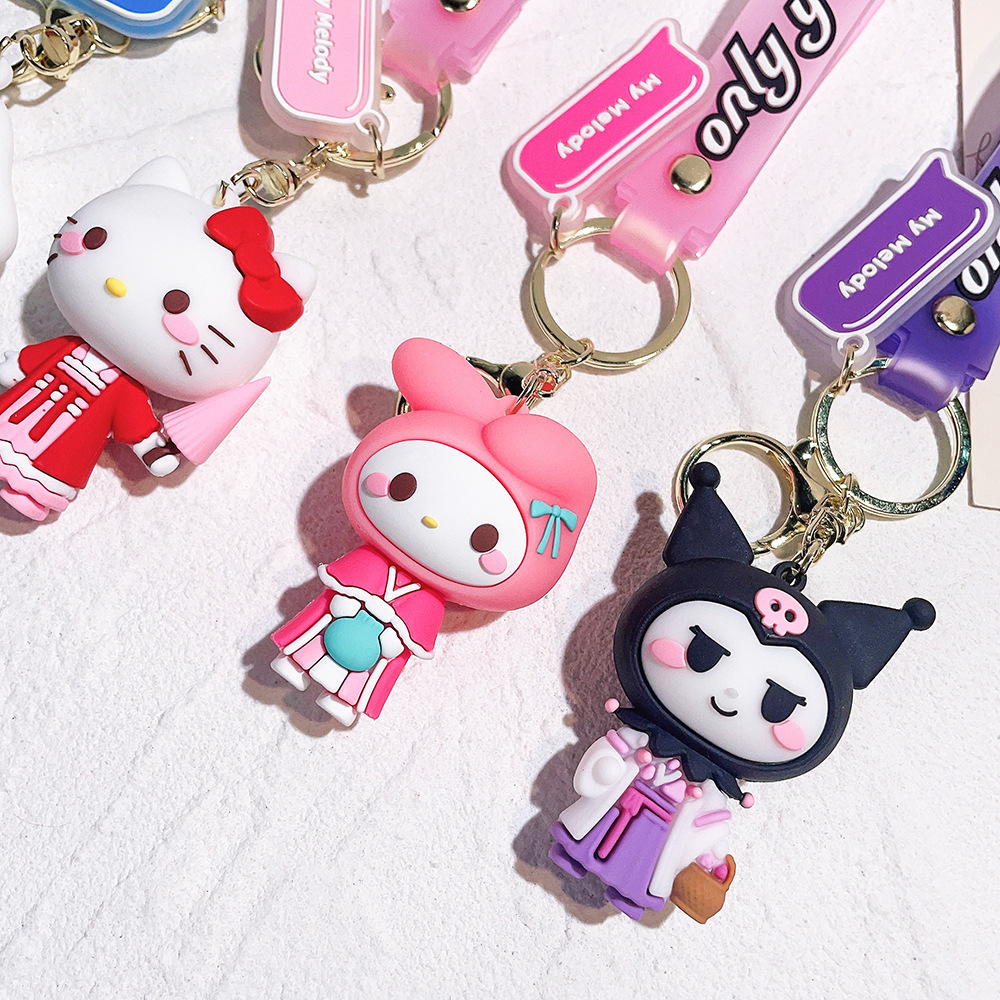 3D Cute Kuromi My Melody cinnamoroll pompom purin Anime Cartoon Keychains Kawaii rubber Sanrioes Keychain