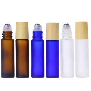 5ml 10ml matte black bottles perfume essential oil clear 10ml bamboo roller roll on glass bottle with metal ball lid for oils