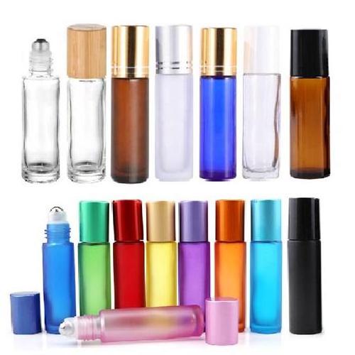 5ml 10ml matte black bottles perfume essential oil clear 10ml bamboo roller roll on glass bottle with metal ball lid for oils