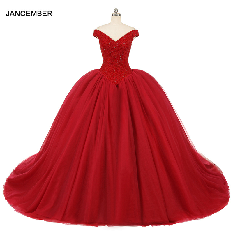 Elegant Red Simple Off Shoulder Quinceanera Dresses For Women Jancember RL265