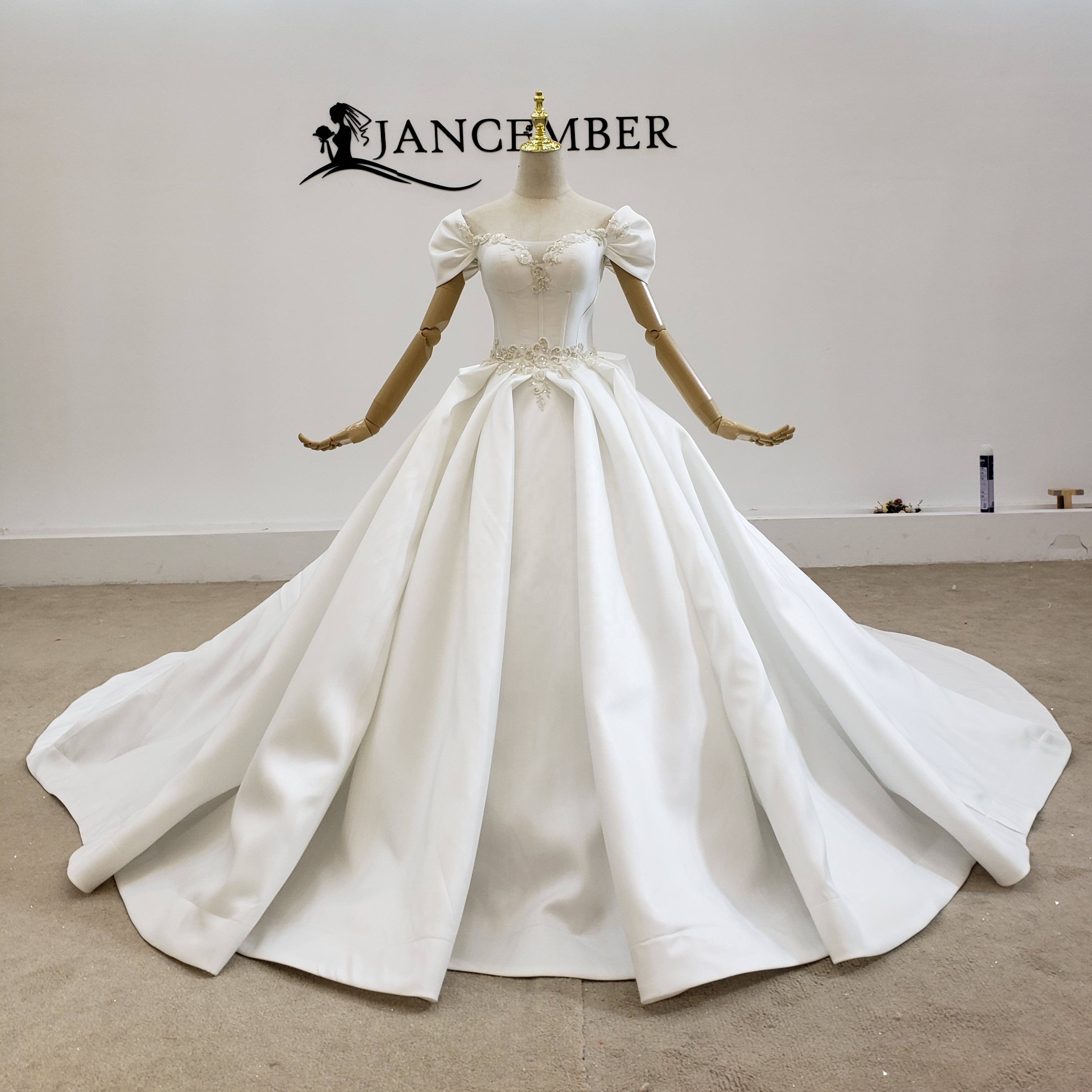 HTL1546 Jancember Satin Luxury White Elegant Turkey Wedding Dress Bridal Gowns