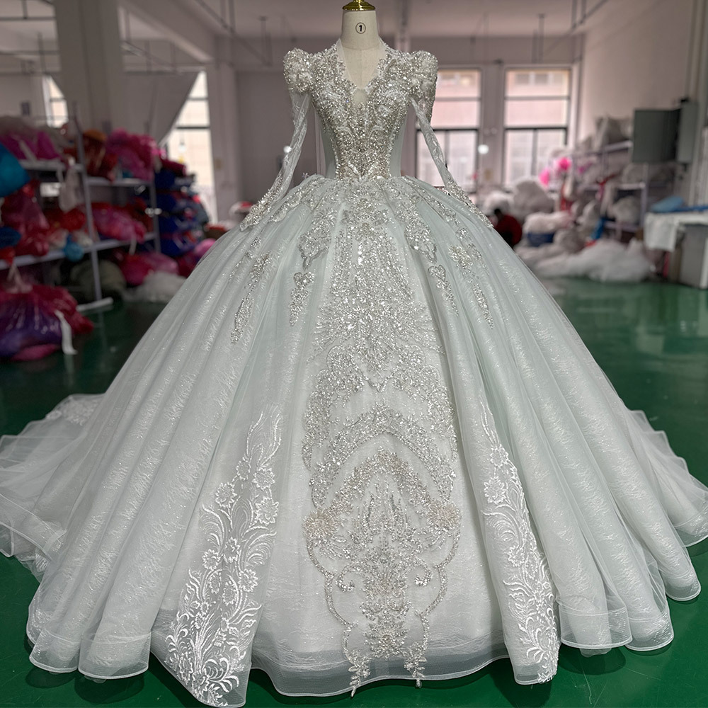 Luxury Long Sleeve Ball Gown Empire Wedding Women's Dresses Jancember XS027