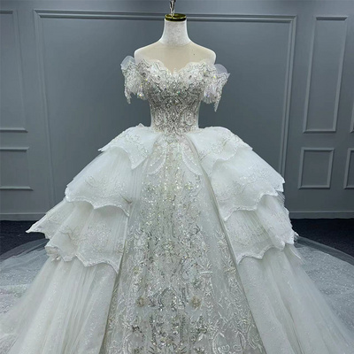 Modest Ivory Ball Gown Long Train Wedding Gowns Dresses For Women Jancember MN209