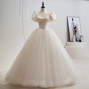 Jancember Qw01226 Exquisite Puff Sleeve Backless Organza Ball Gown Lace Up Weeding Dresses