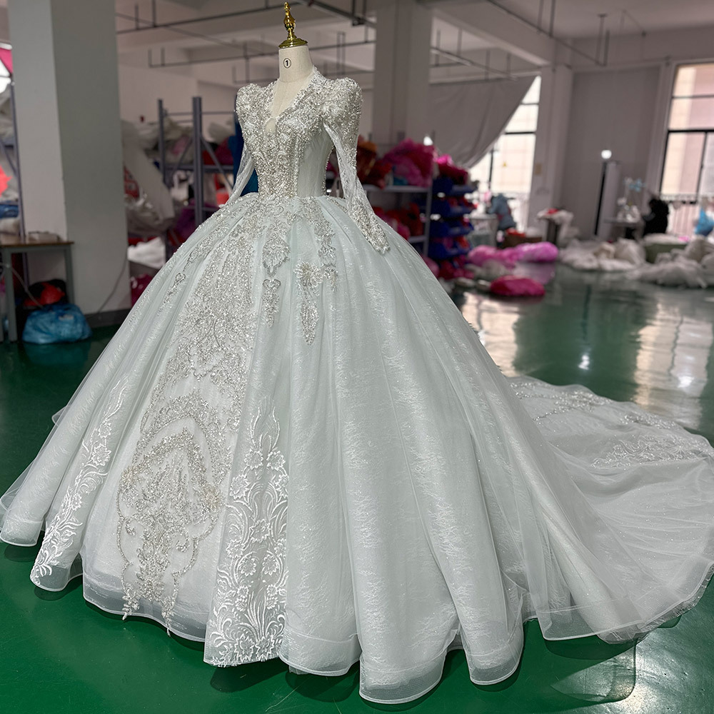 Luxury Long Sleeve Ball Gown Empire Wedding Women's Dresses Jancember XS027