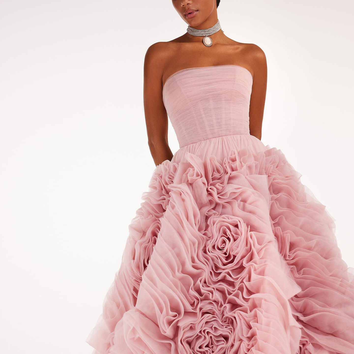 Luxury 3D Rose Flower Pink Short Evening Dresses For Women Wedding Party 2023 Strapless Midi Formal Prom Gowns Sz343