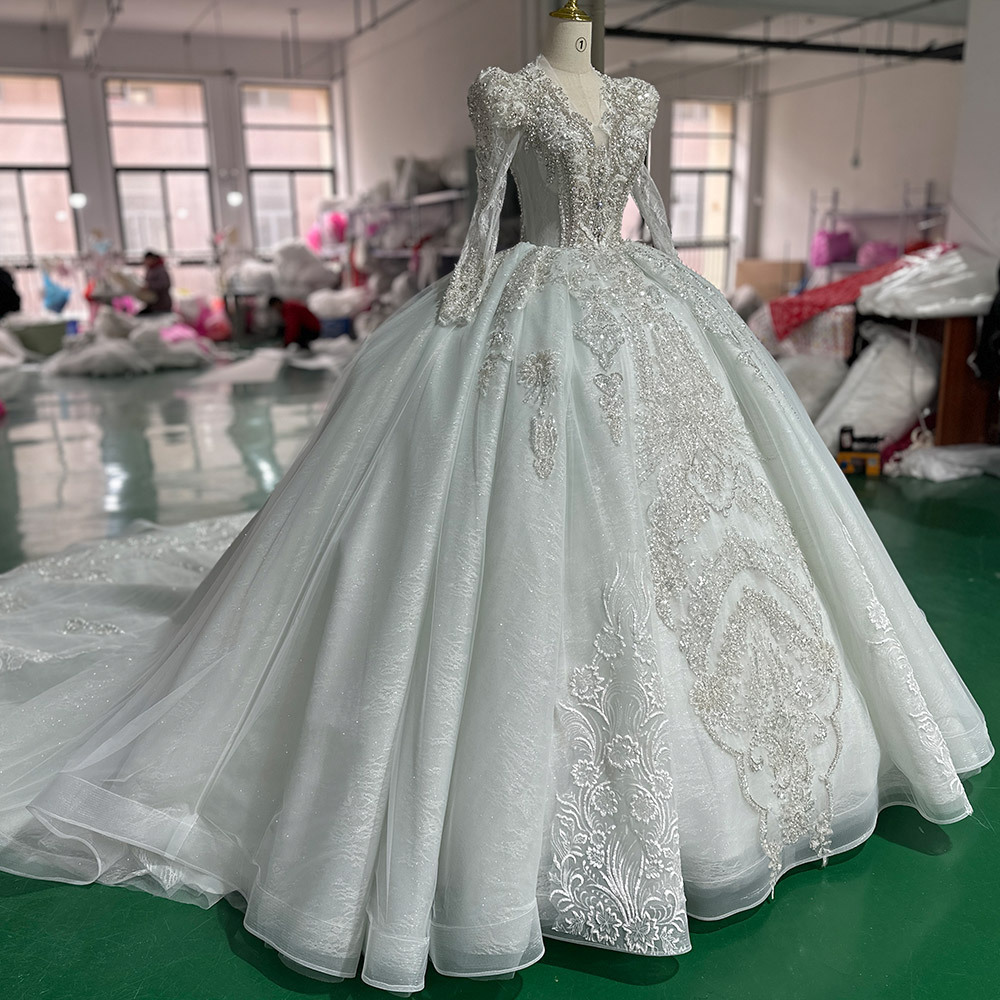 Luxury Long Sleeve Ball Gown Empire Wedding Women's Dresses Jancember XS027