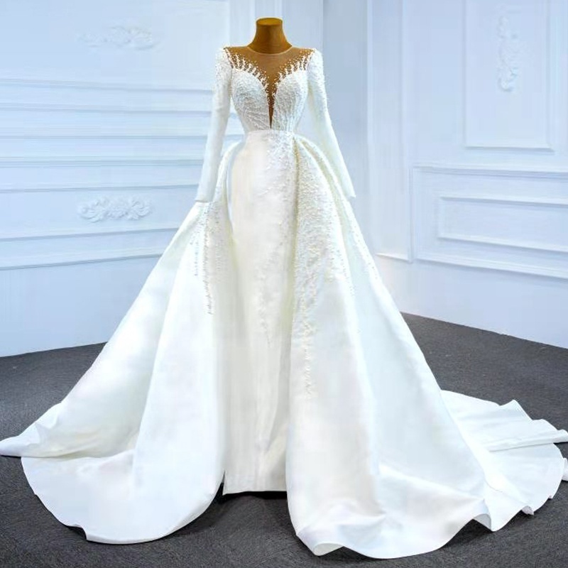 Jancember RSM67215 Luxury Sequin Long Sleeves Bridal Gowns Mermaid Wedding Dress