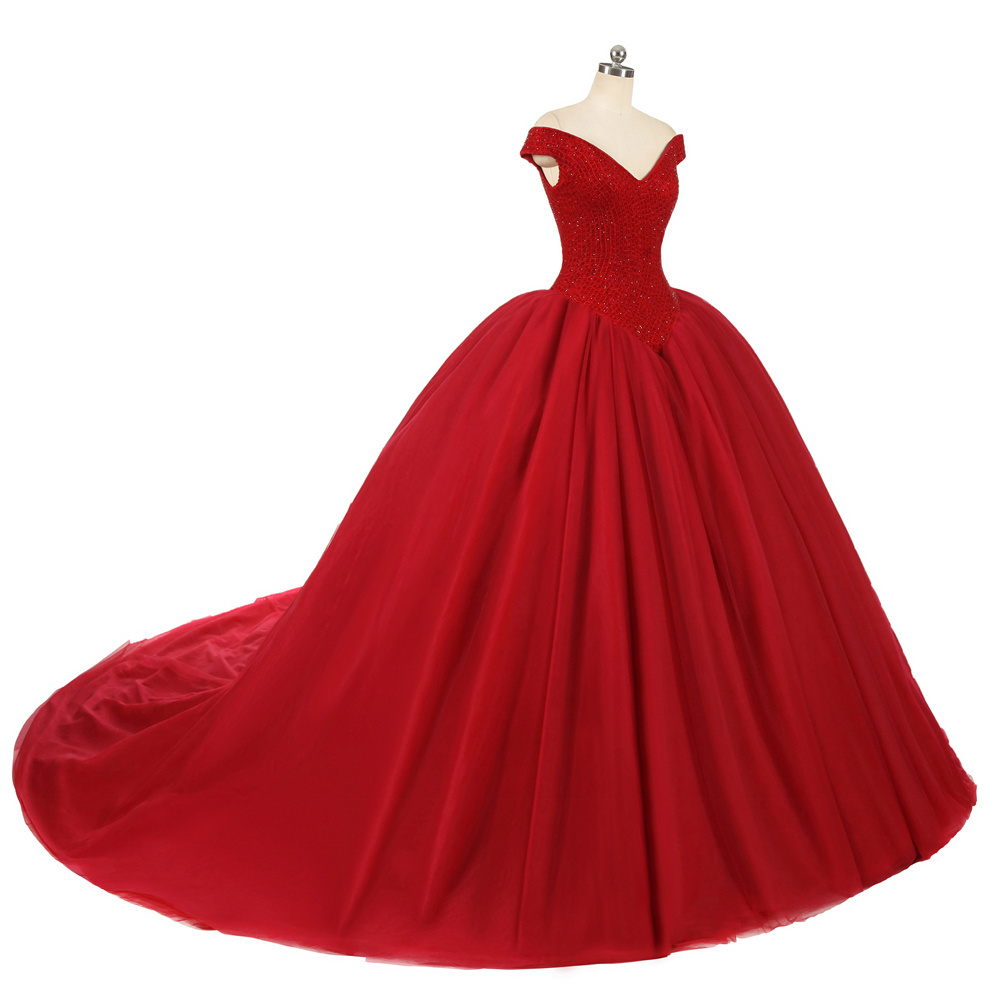 Elegant Red Simple Off Shoulder Quinceanera Dresses For Women Jancember RL265