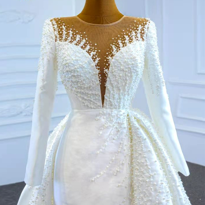 Jancember RSM67215 Luxury Sequin Long Sleeves Bridal Gowns Mermaid Wedding Dress