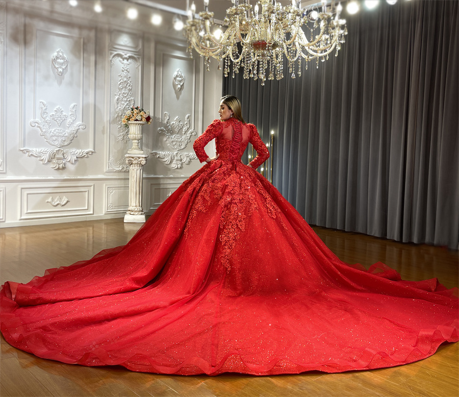 Jancember Ns4439 Hot Sale Luxury Puffy Dress 2023 Ladies Bridal Prom Red Dream Trailing Wedding Dresses Ball Gown