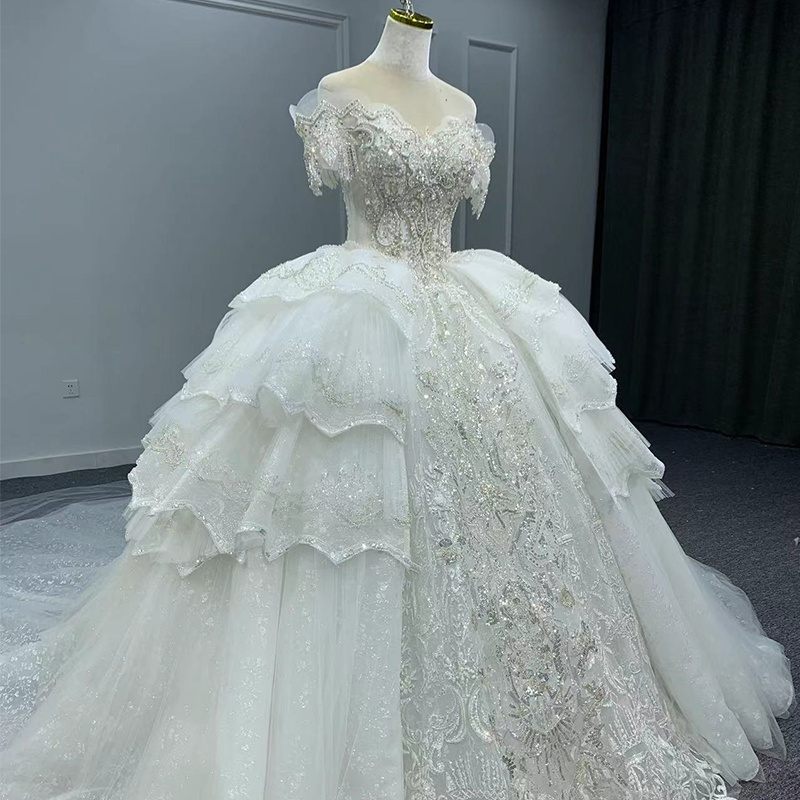 Modest Ivory Ball Gown Long Train Wedding Gowns Dresses For Women Jancember MN209