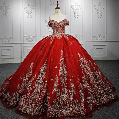 Sparkly Beaded Lace Ball Gown Sweetheart Sequined Prom Gowns Tiered Sweet  15 Dress Red Quinceanera Dresses With Jacket MQ653 | BestSuppliers.com