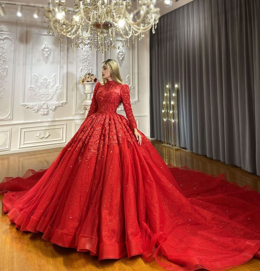 Jancember Ns4439 Hot Sale Luxury Puffy Dress 2023 Ladies Bridal Prom Red Dream Trailing Wedding Dresses Ball Gown